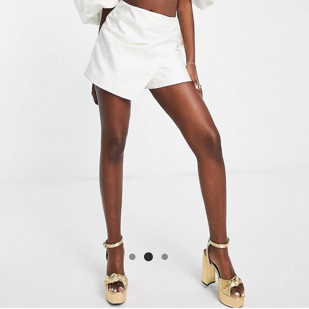 ASOS LUXE textured jacquard wrap front skort in white